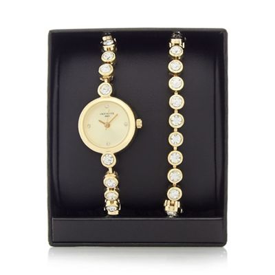 Ladies gold plated stone analogue watch